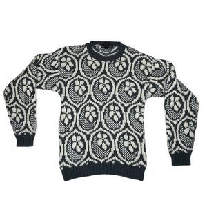 Vintage Royal Robbins Sweater Womens Small Wool Blend Blue Cream Floral